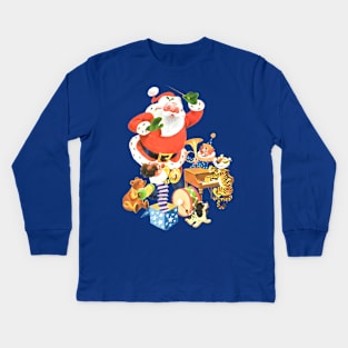 Music of Santa Claus and his friends on Merry Christmas night Retro Vintage Comic Cartoon Kids Long Sleeve T-Shirt